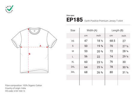 Größentabelle T-Shirt in Wunschfarbe