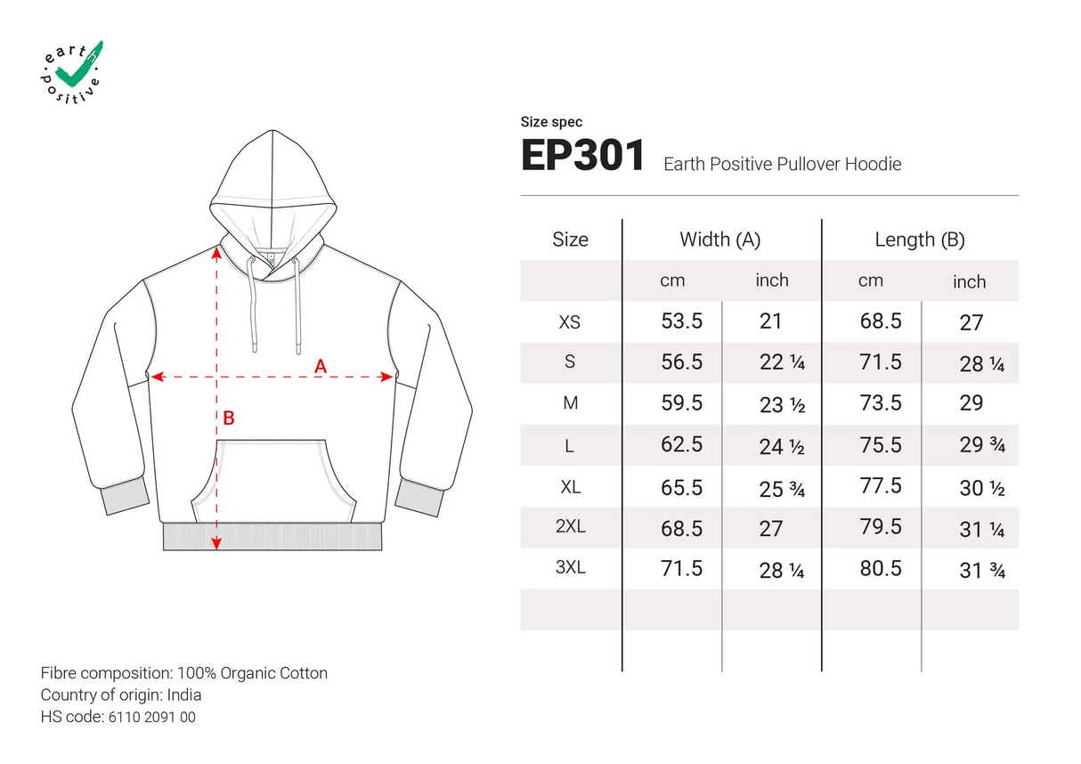 Größentabelle Hoodie in Wunschfarbe