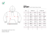 Größentabelle Hoodie in Wunschfarbe