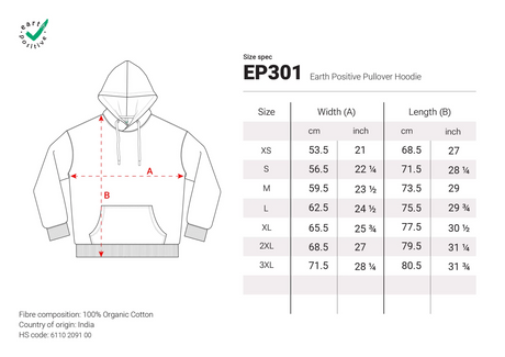Größentabelle Hoodie in Wunschfarbe