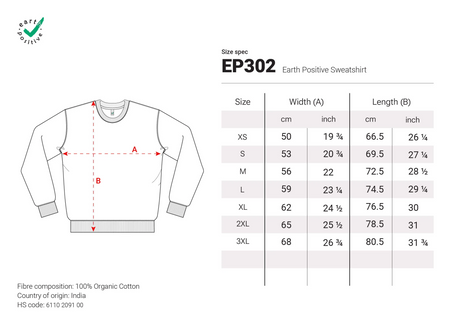 Größentabelle Sweatshirt in Wunschfarbe