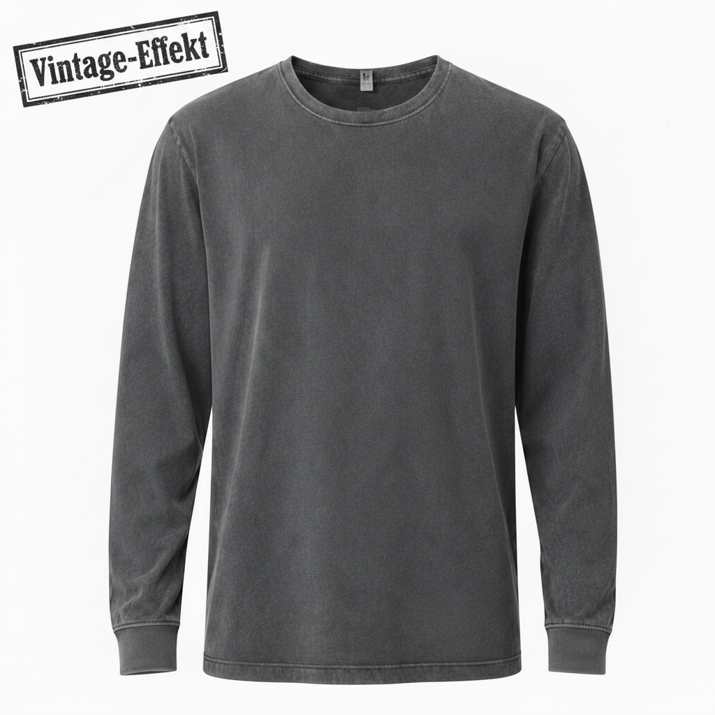 Langarmshirt grau mit Vintage-Effekt