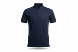 bitte das gesamte shirt ohne sichtbare puppe. polo-shirt ghost mannequin produktbild dunkelblau