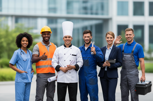 Personen in Arbeitskleidung verschiedene Branchen